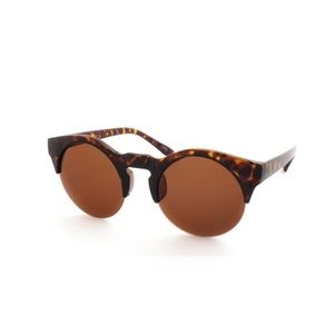 POP Eyewear Unisex Half Frame Brown Lens Tint Round Sunglasses